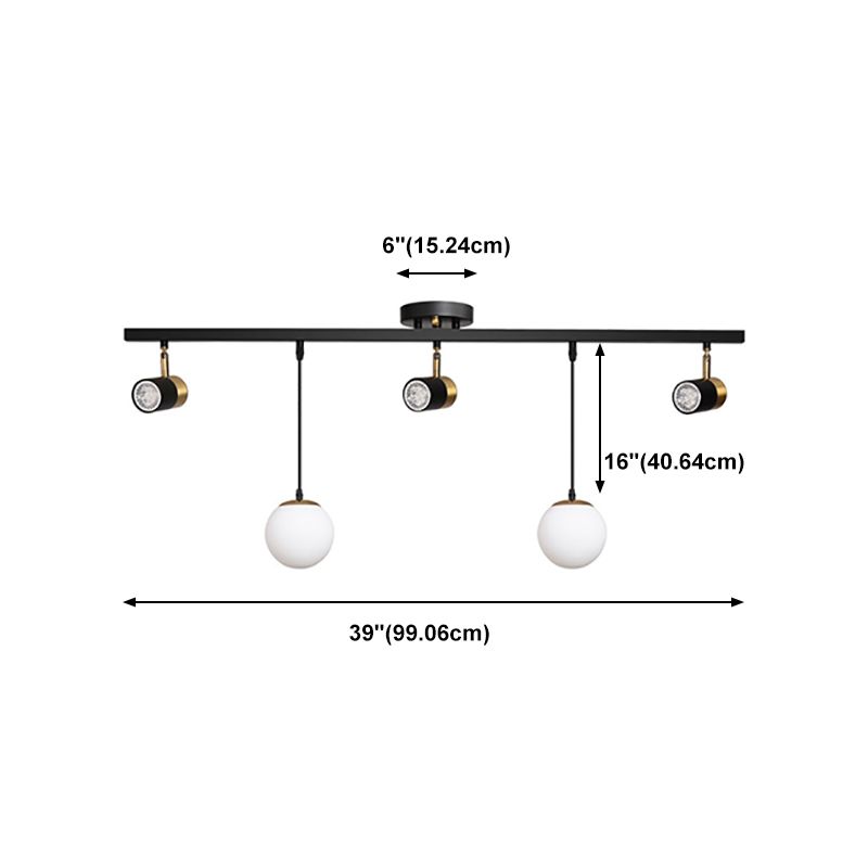 Blown Glass Globe Island Light Modern 5 Heads Black Pendant Spotlight for Dining Room