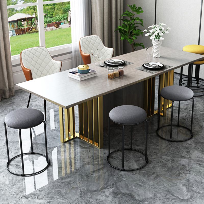 Linen Blend Ottoman Metal Frame Round Upholstered Contemporary Solid Pouf