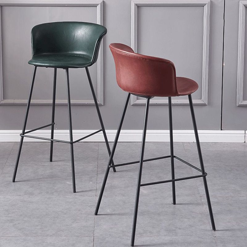 Restaurant Low Back Bar Stool Modern Leather Footrest Counter Height Stool