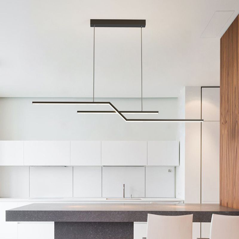 2 Light Linear Island Lighting Modernism Metal Chandelier Light Fixture for Dining Room
