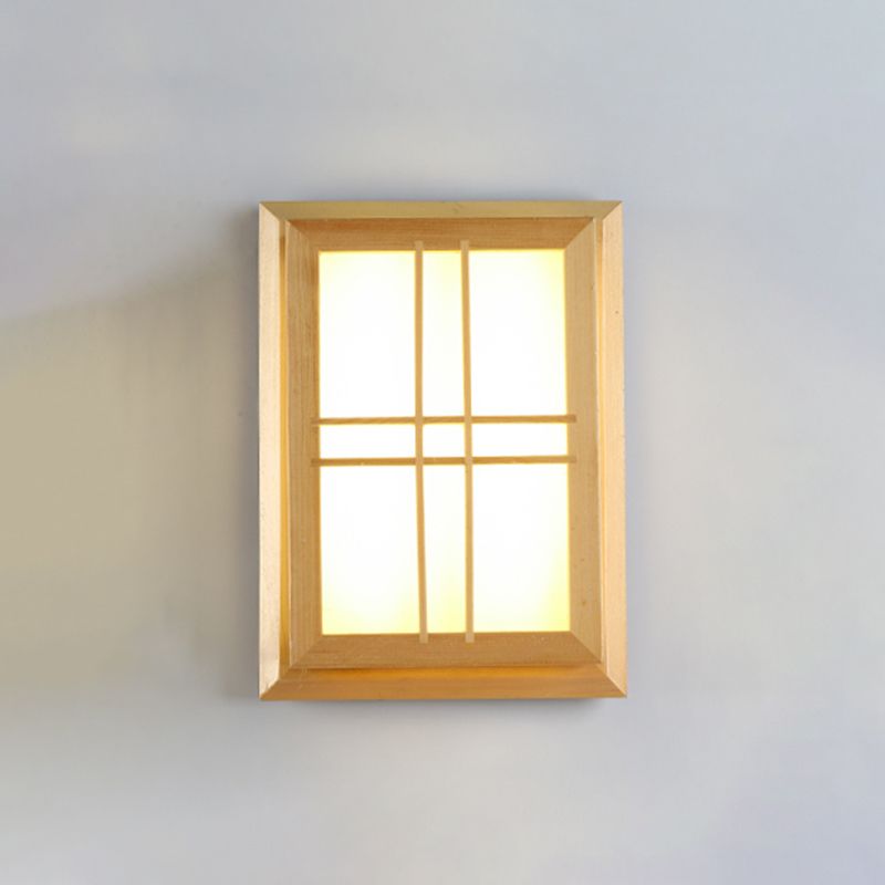 Rectangular Wood Wall Light Japanese 1-Light Wall Mount Light for Dining Room