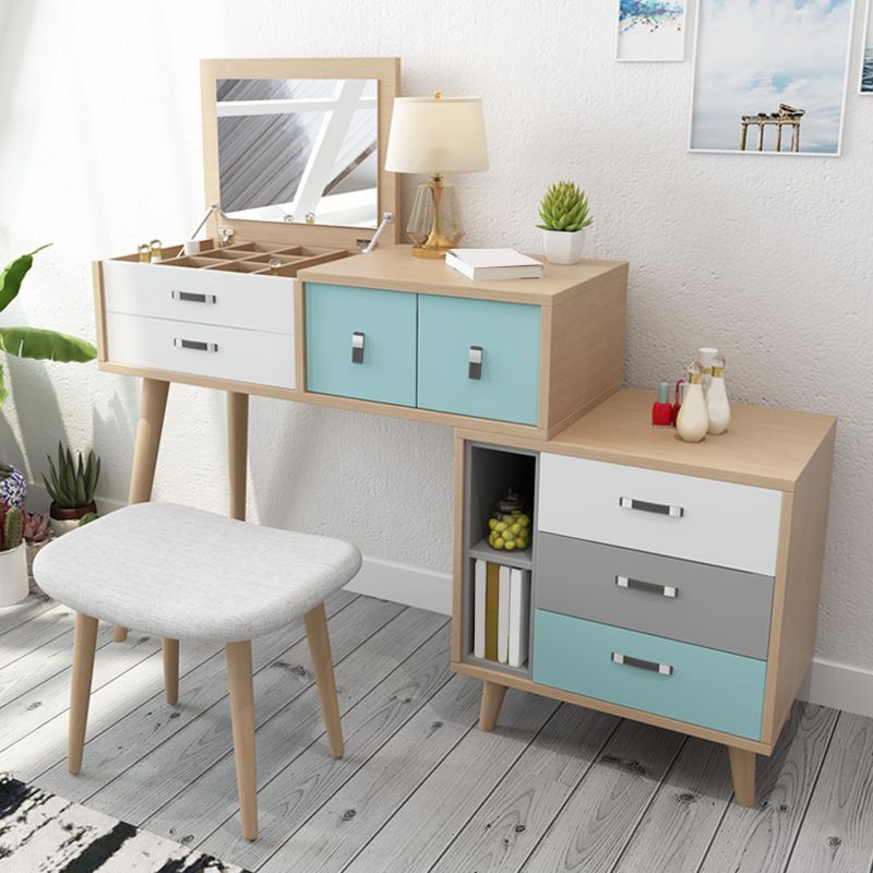 Wooden Flip-top Vanity Set Modern Natural Vanity Desk with Drawers