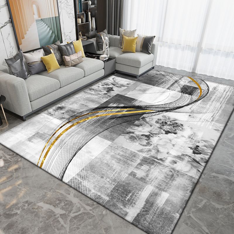Grey Modern Rug Polyester Circle Rug Washable Rug for Drawing Room