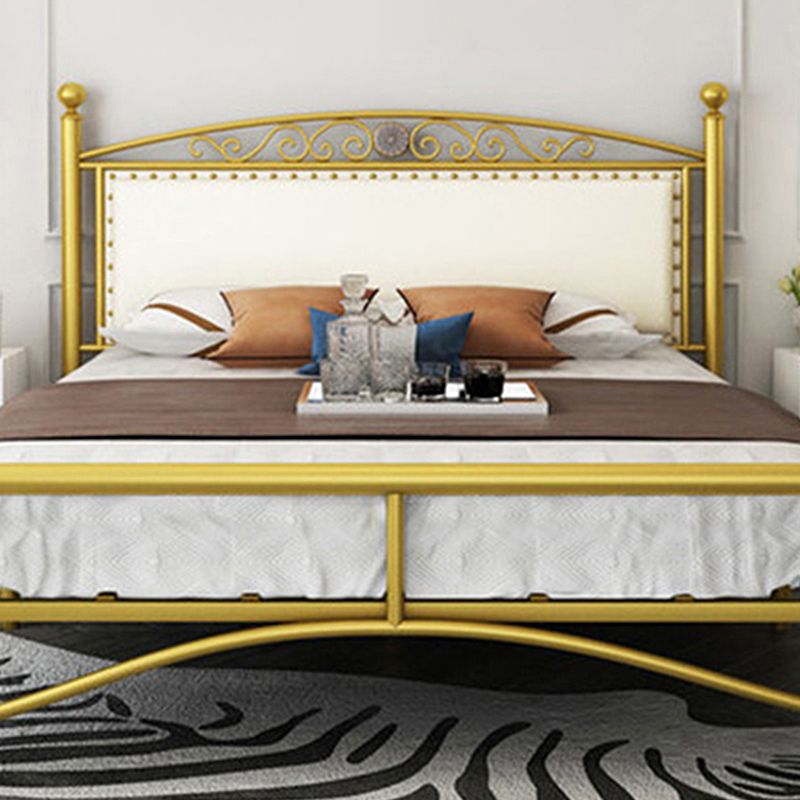 Modern Iron Arched Bed Upholstered Headboard Bed with Metal Legs