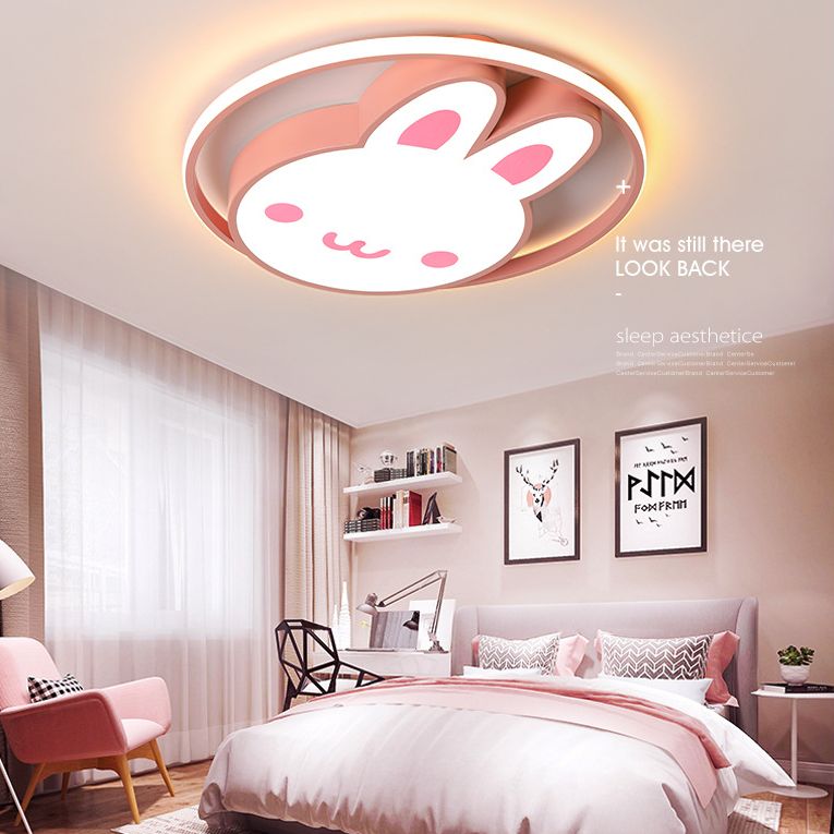 Rosa Kaninchen Decke Licht Cartoon LED Acryl Flush montiert Licht mit Halo Ring für Mädchen Zimmer
