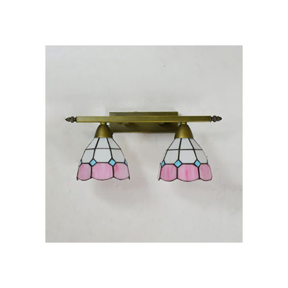 Stained Glass Domed Wall Lighting Tiffany Style 2 Heads Wall Sconce Light in Yellow/Pink/Green/Blue for Bedroom