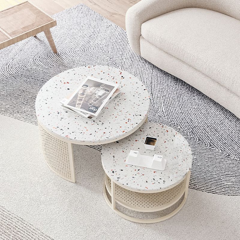Contemporary Coffee Table White Round Slate Coffee Cocktail Table