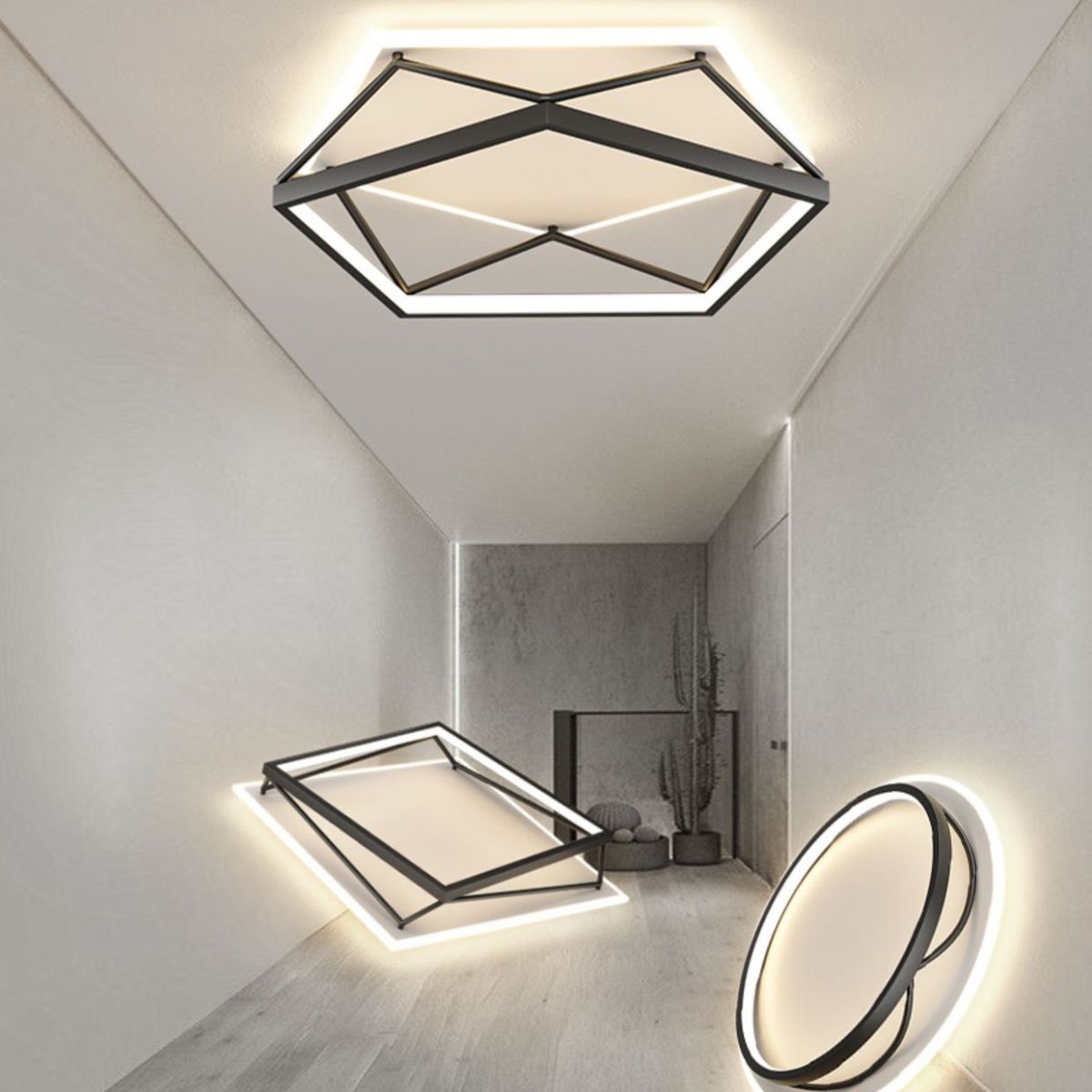 Plafonnier LED en acrylique noir et blanc, plafonnier géométrique en fer de Style concis moderne