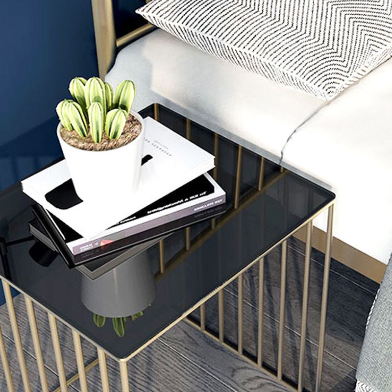 Contemporary Glass Top Frame Square Bedside Accent Side Table