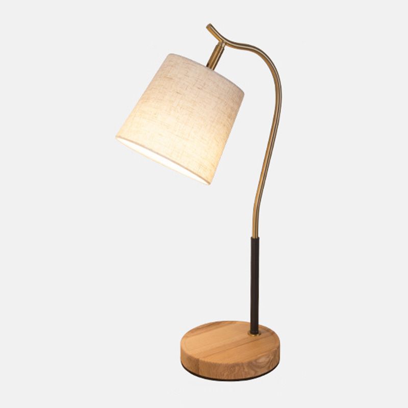 Fassförmige Nachttisch -Lampen -Stoff 1 Glühbirnen -Tischlicht mit Schwanenhalsarm