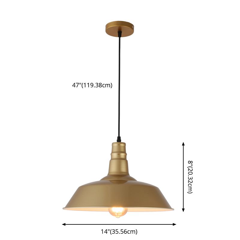 Lámpara colgante de restaurantes industriales de lámpara de suspensión de 1 luces con sombra de metal geométrica en oro