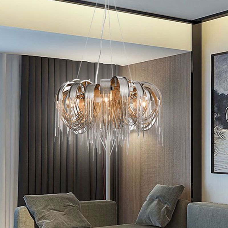 Metal Chain Shade Chandelier Light Fixtures Contemporary Hanging Lamp for Living Room