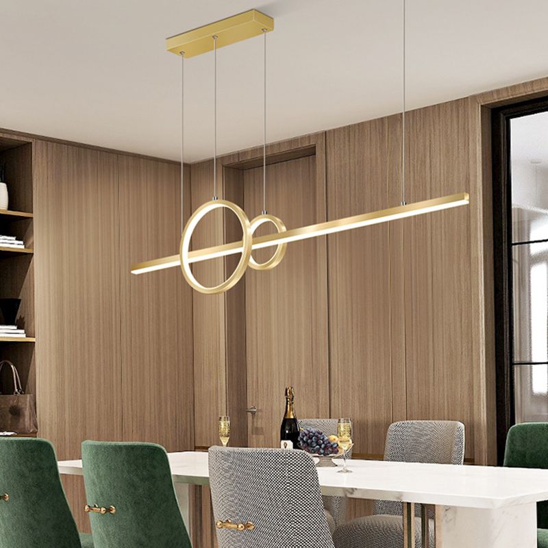 Post Modern LED Kitchen Island Fixture in Gold Linear Ceiling Pendant Lighting