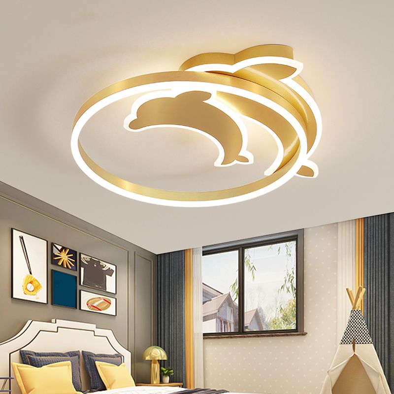 Childrens Ceiling Light Gold Dolphin und Loop Led Flush Mount Halterung mit Acryl-Schatten