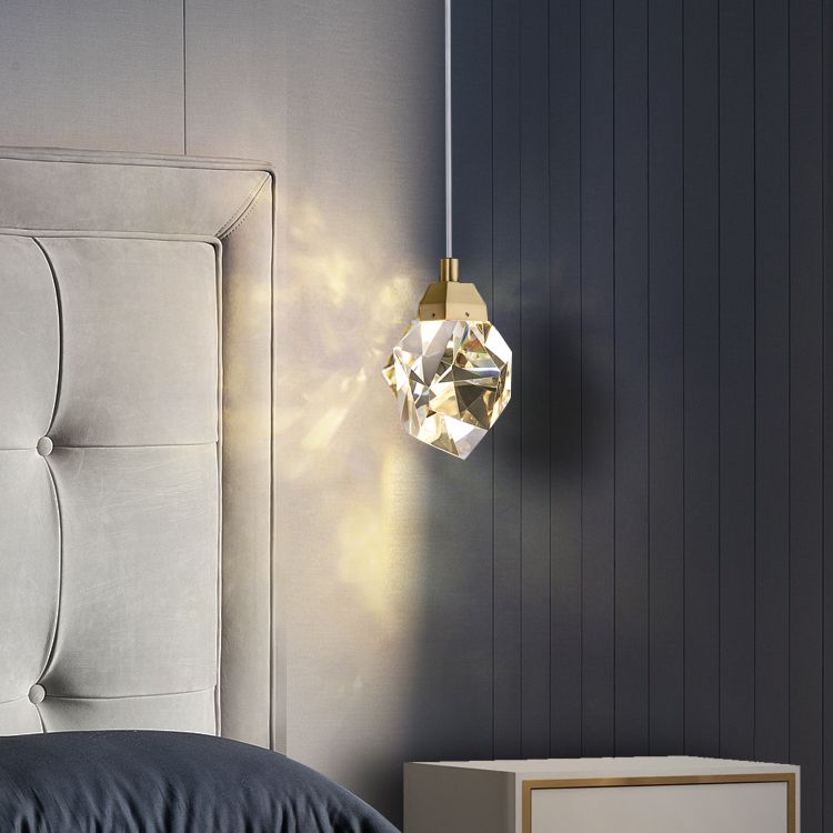 Lampe à suspension géométrique en cuivre LED moderne LED avec nuance de cristal