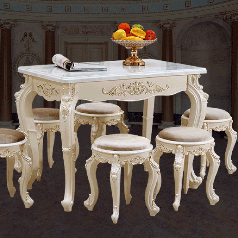 Stone Top Dining Table Rectangle Dining Table with 4 Legs in White