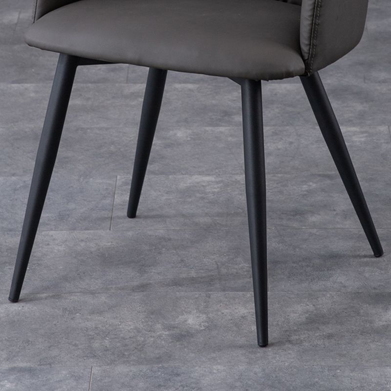 Industrial Faux Leather Dining Chair Upholstered Arm Chair with Metal Legs