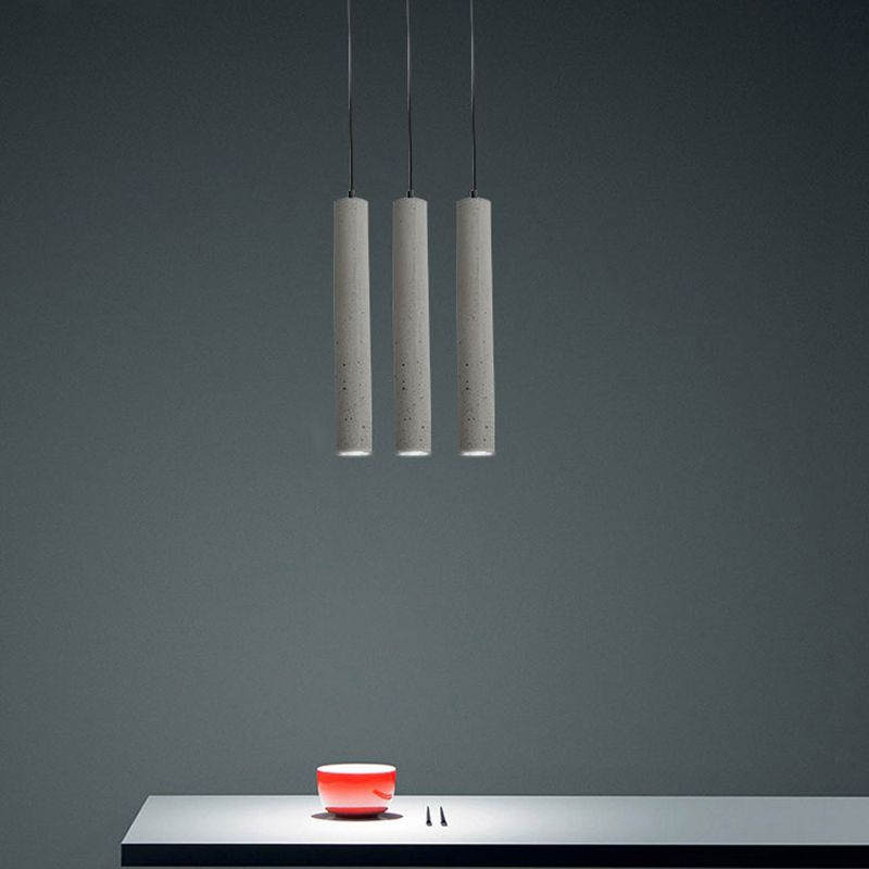 Minimalist Tube Shaped Hanging Lamp Cement Single-Bulb Dining Room Ceiling Lighting in Grey