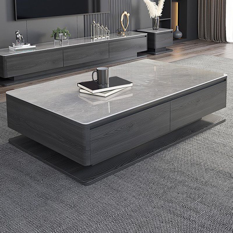Modern Style Grey/white Slate Top Rectangular Coffee Table with Solid Wood Base