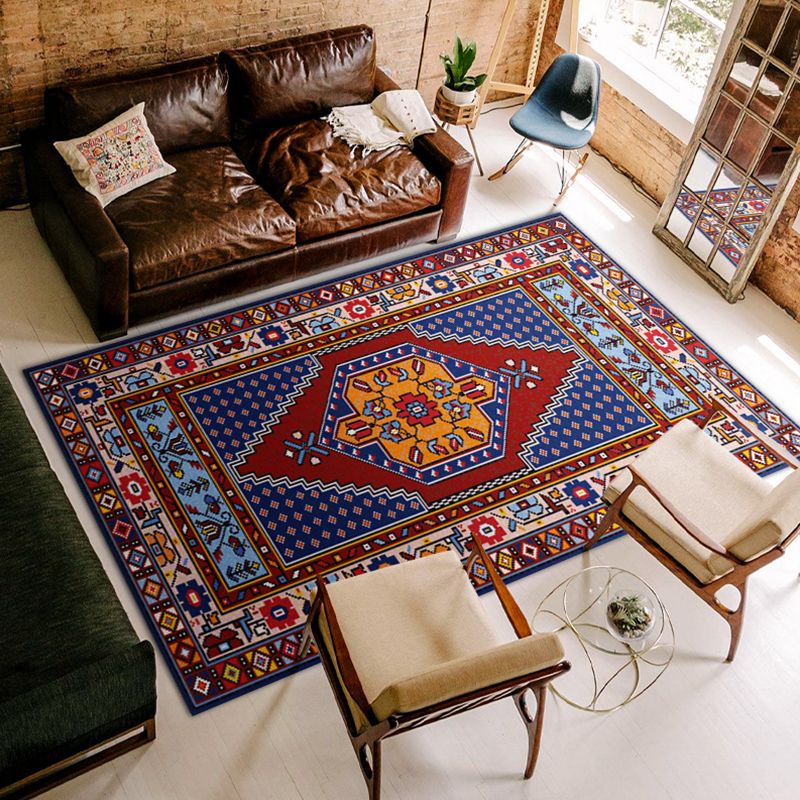 Bohemian Multicolor Rug Tribal Totem Polyester Carpet Stain Resistant Area Rug for Living Room