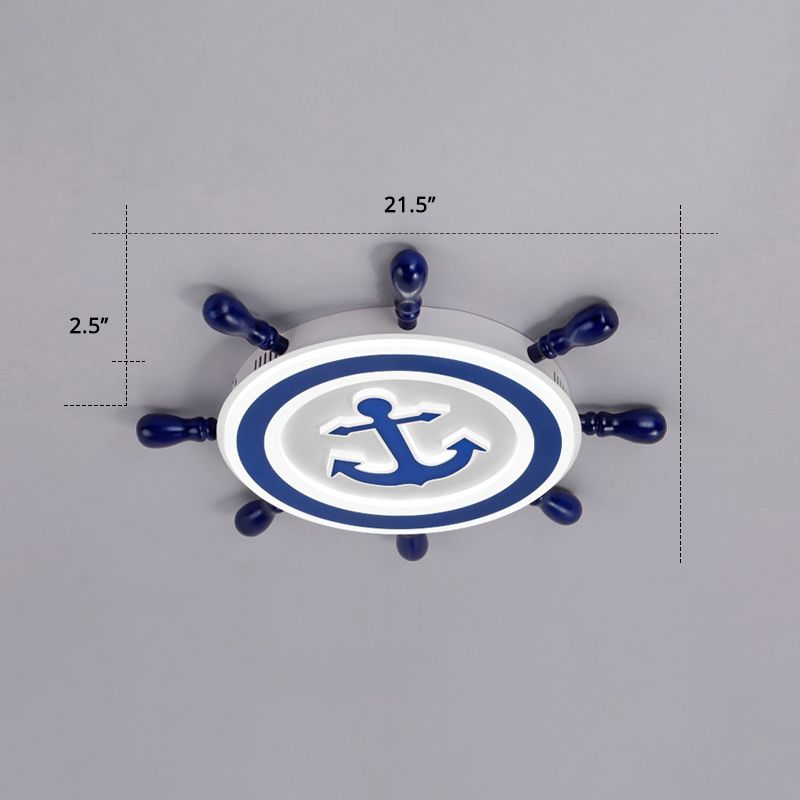 Schiff Ruder LED Flushmount Deckenlampe Cartoon Acryl Kinder Zimmer Flush Licht in Blau