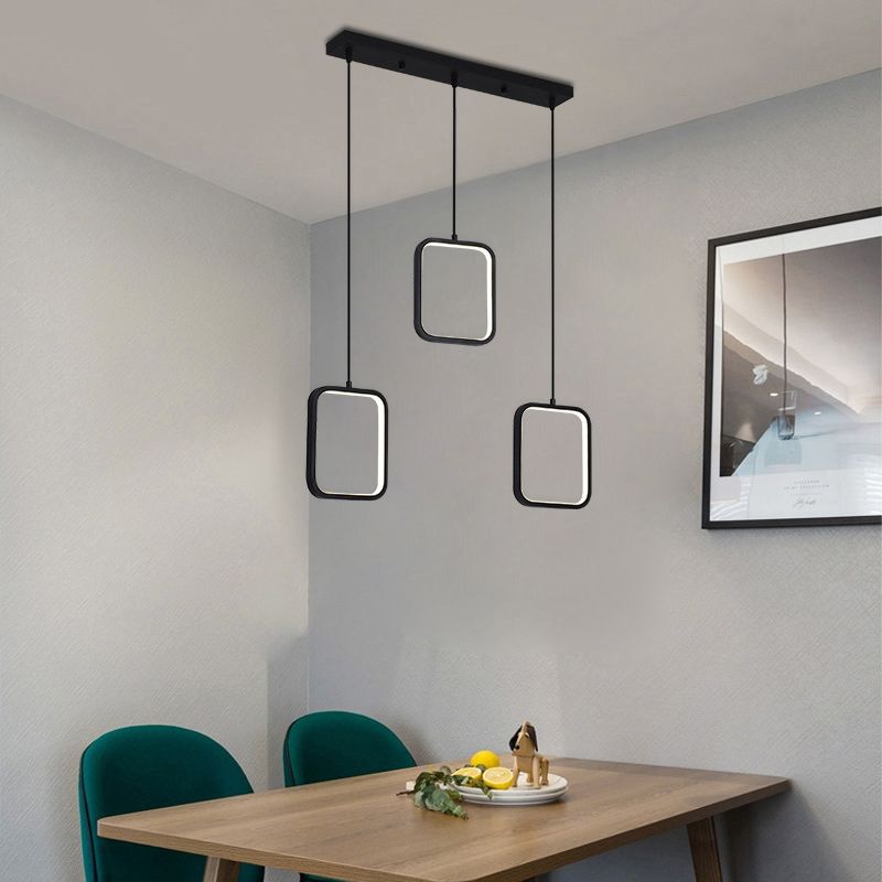 Square/Circle Cluster Pendant Modernism Acrylic 3 Lights Black/White Pendant Ceiling Light in Warm/White Light with Round/Linear Canopy
