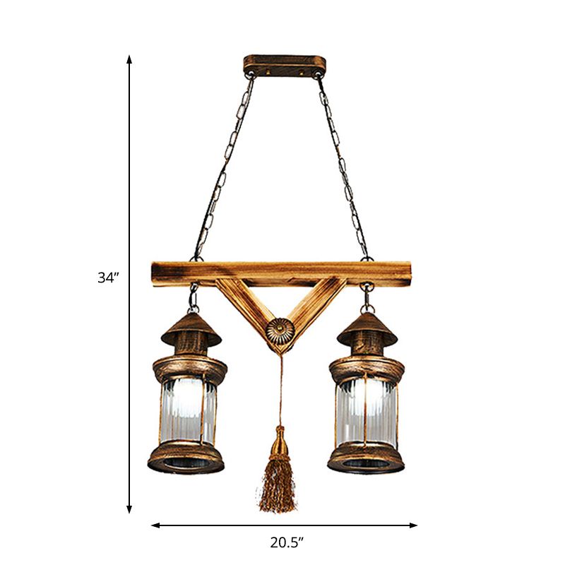 Aged Bronze 4-Light Island Light Fixture Coastal Prismatic Glass Lantern Pendant Lighting