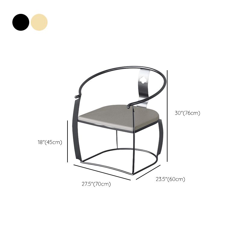 Glam Style Dining Chair Upholstered Arm Chair with Metal Base