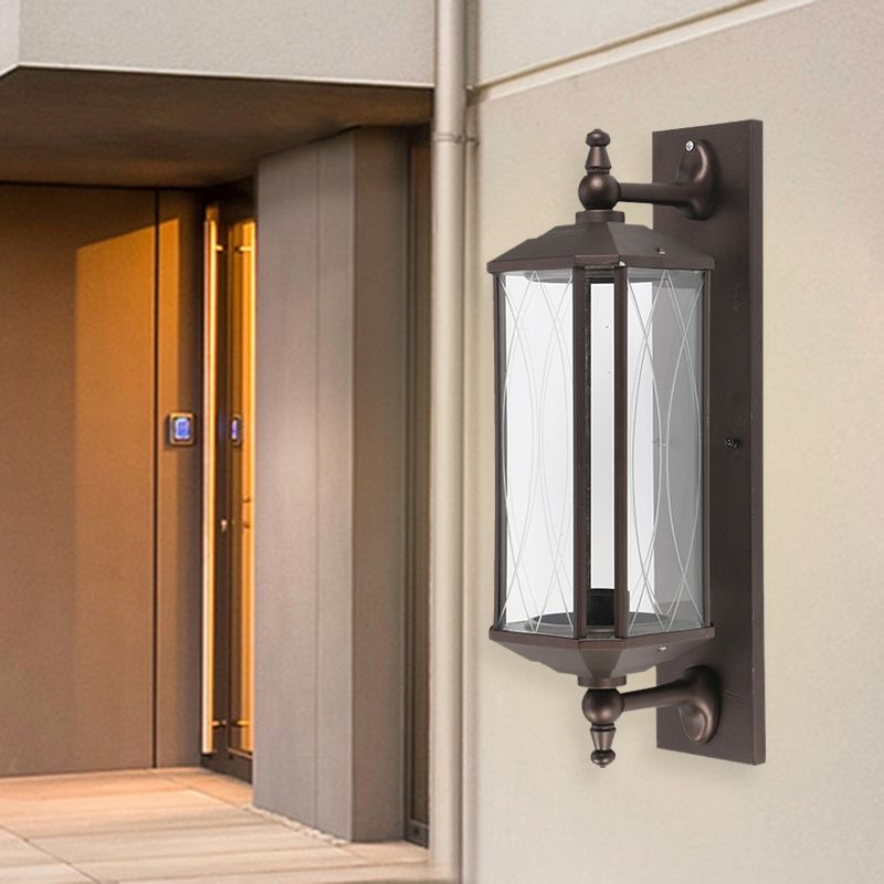 1 Bulb Rectangle Sconce Lighting Farmhouse Dark Coffee Clear Glass Wall Mount Lamp for Gate