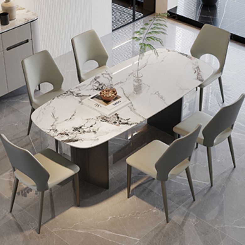 Modern Rectangular Stone Top Dining Table with Metal Legs for Living Room