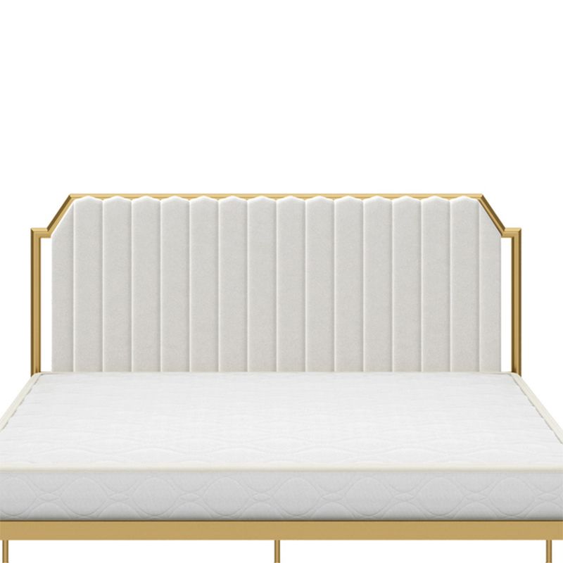 Leather Bed,Queen Metal Frame Panel Bed with Scooped Headboard