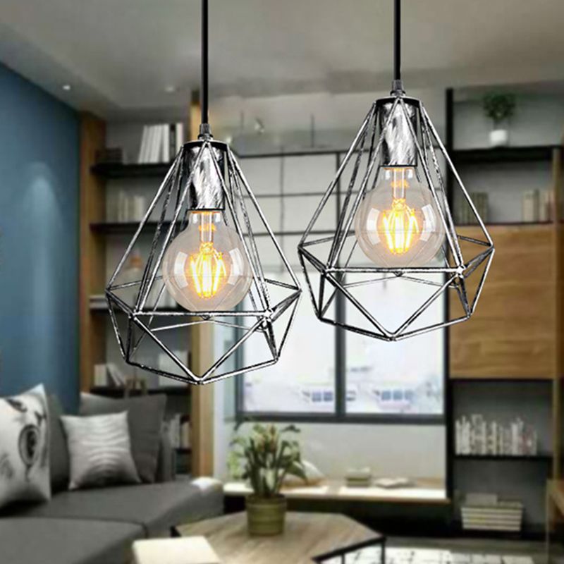 1-leichter Anhänger Deckenleuchte Land Diamantdraht Käfig Schmiedeeisebeiheilige Lampe in Schwarz/Kupfer/Gold für Wohnzimmer
