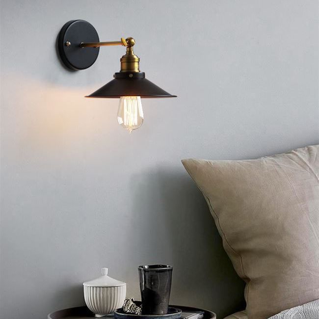 Lámpara de pared de la pared de cono industrial lámpara de metal de 1 luces de 1 luces en negro