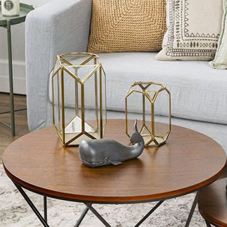 Modern Round Wood Frame Coffee Table Brown Finish Cocktail Table