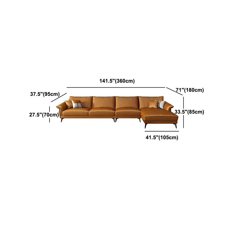 Scandinavian Orange Stain-Resistant Genuine Leather Sofa & Chaise