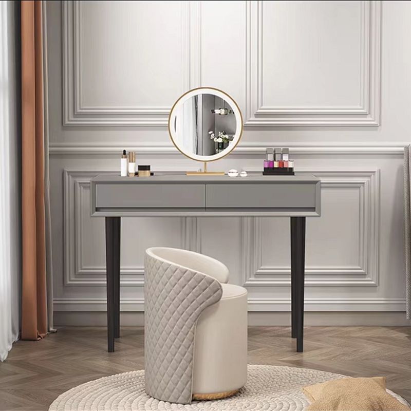 Gray Wood Vanity Desk Modern Simple 2 Drawers Dresser with Stool - 29.5" H