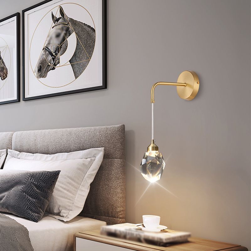 Unique Shade Crystal Wall Sconce Modern Single Light Wall Mount Light Fixture in Brass