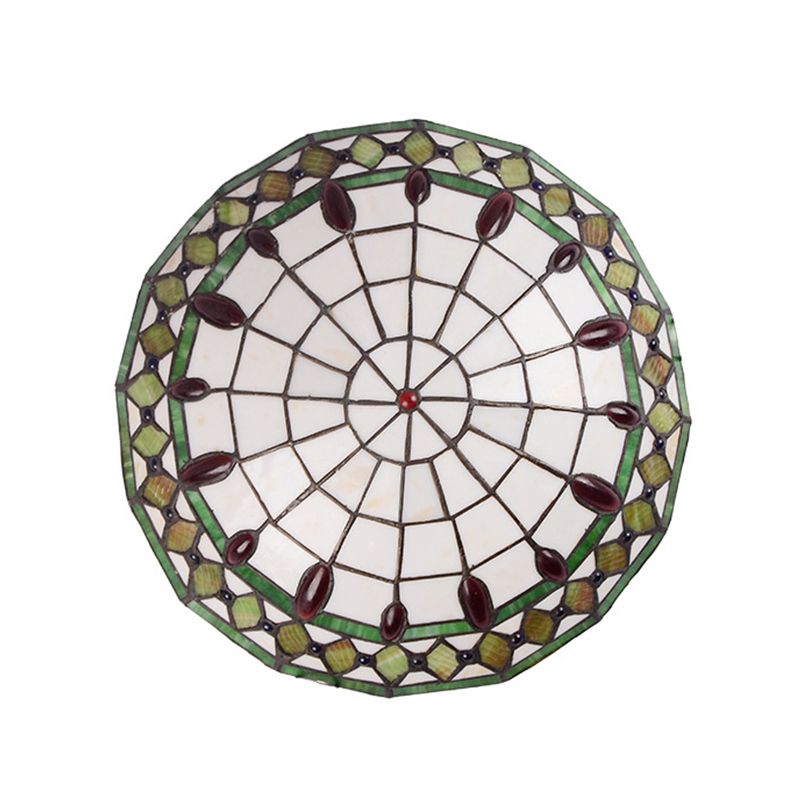 Mediterranean Jeweled Round Ceiling Light Handcrafted Glass Flush Mount Light Fixture for Bedroom