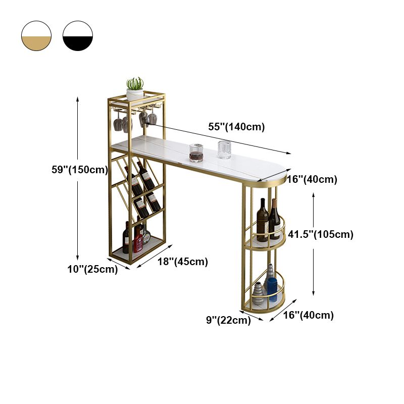 Glam Iron Bar Table Faux Marble White Top 41.3"H Bistro Table with Wine Glass Holders