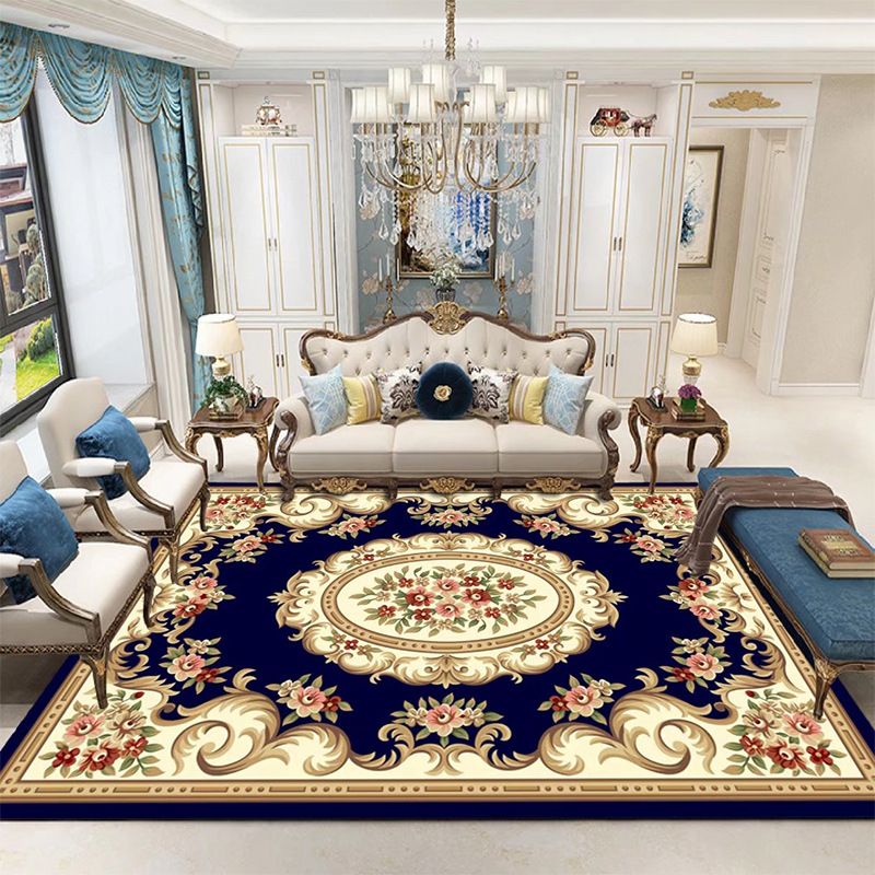 Mid-Century Floral Print Indoor Rug Polyester Carpet Stain Resistant Area Carpet for Home Decoration