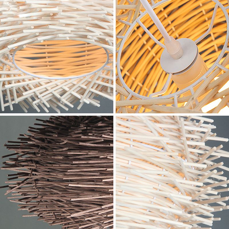 Bird Nest Pendant Light Kit Japanese Rattan Living Room Hanging Ceiling Light in Beige