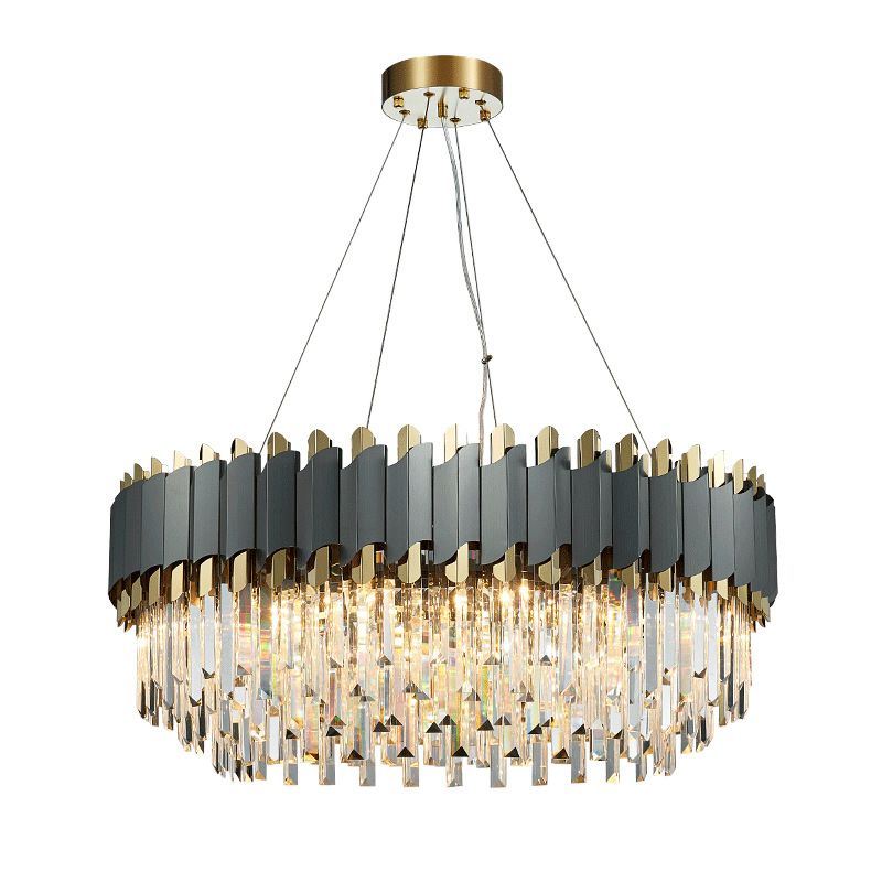 Post-Modern Layered Chandelier Pendant Light Strip Crystal Living Room Hanging Light in Gold-Black