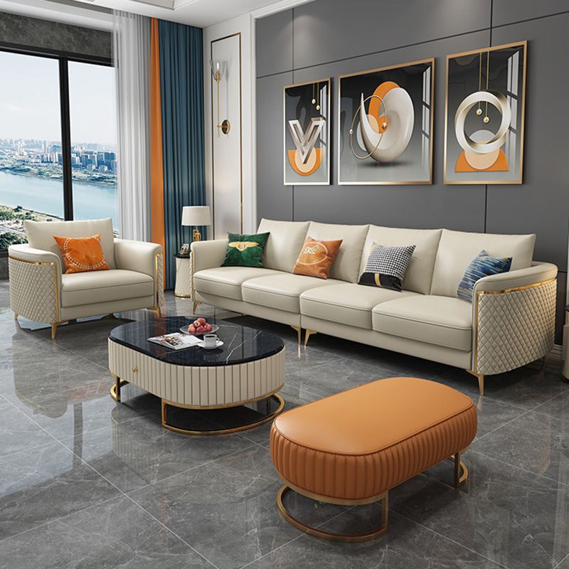 Glam Tuxedo Arm Sofa Stain Genuine Leather Sofa with Pillows