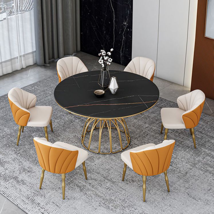 Metal Traditional Luxury Round Table Sintered Stone Top Table with Pedestal Base