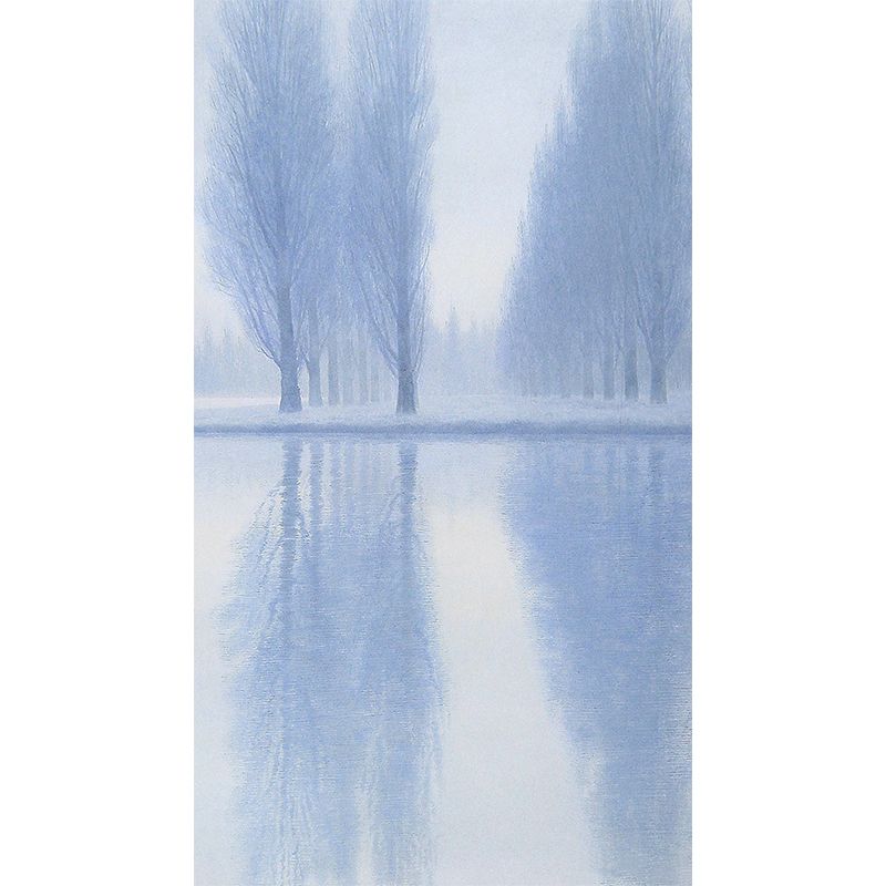 Blue Wild Trees Mural Wallpaper Stain-Proofing Contemporary Bathroom Wall Covering