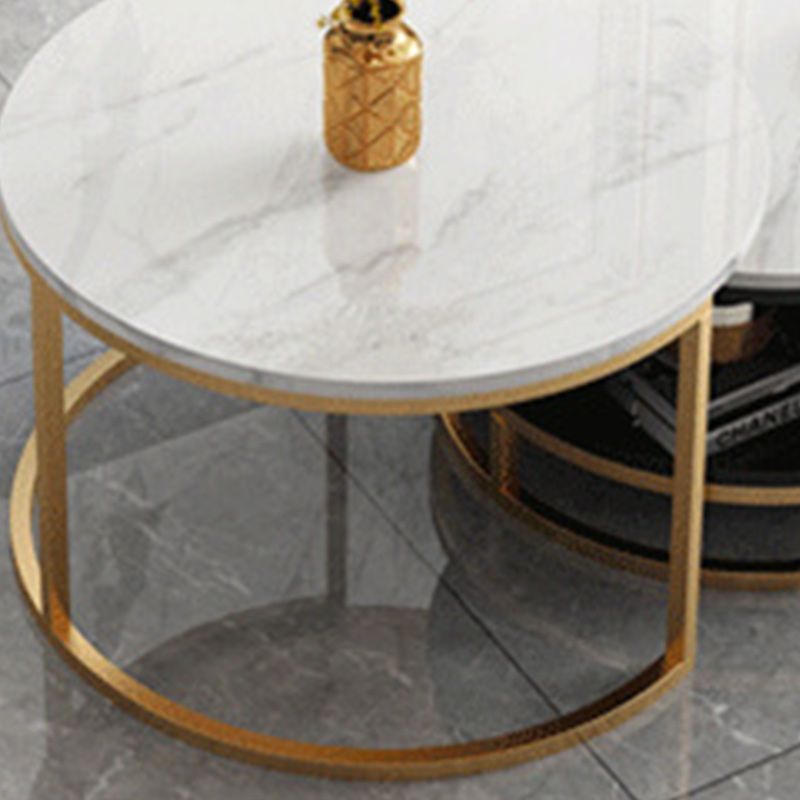 White Glam Pedestal Base Coffee Table with Stone Top and Metal Base