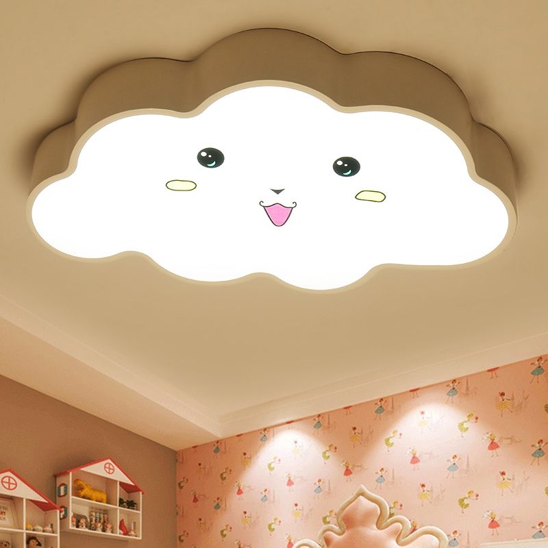 Nursery LED Ceiling Light Fixture Cartoon White Flush Mount with Cloud Acrylic Shade