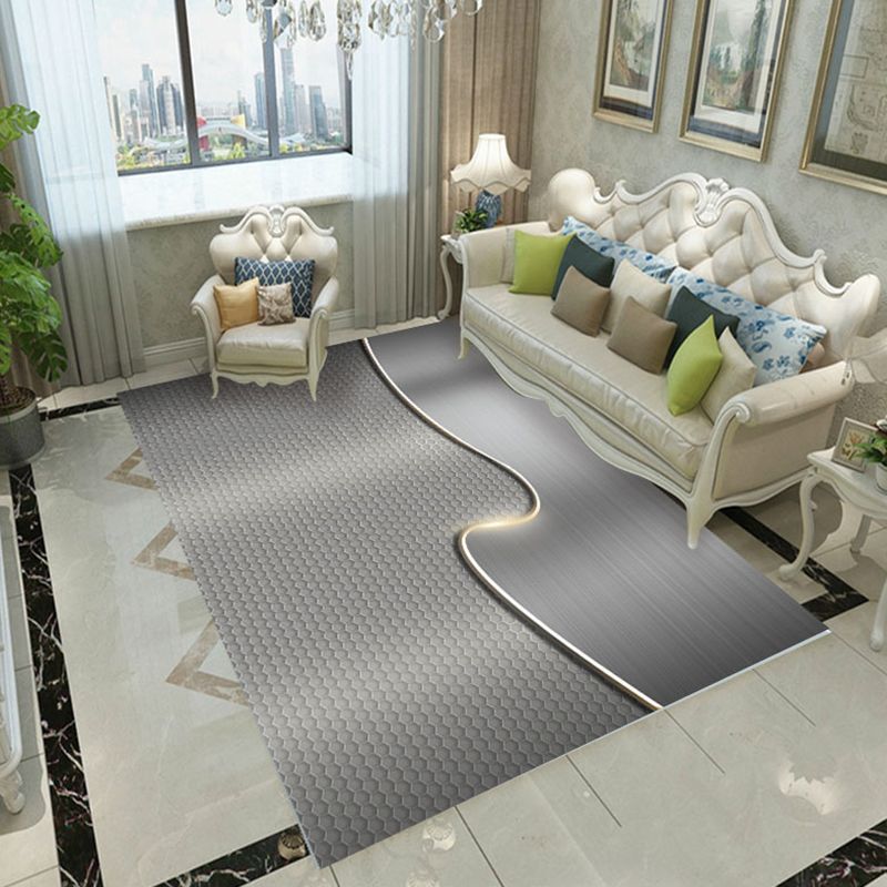 Gorgeous Grey Carpet Polyester Abstract Print Carpet Washable Carpet for Living Room