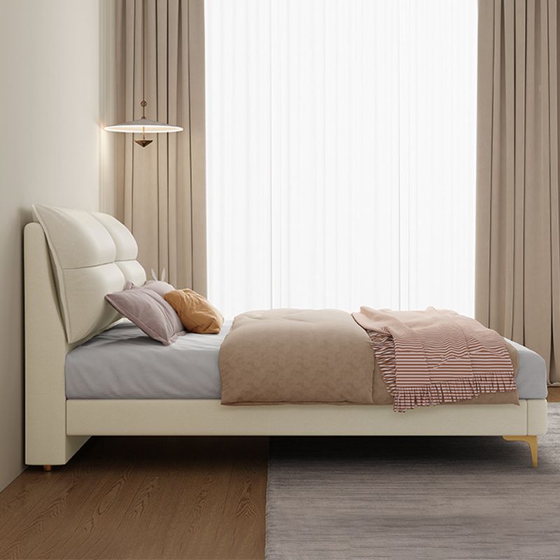 Panel Standard Bed Glam Beige Bed Frame with Upholstered Headboard