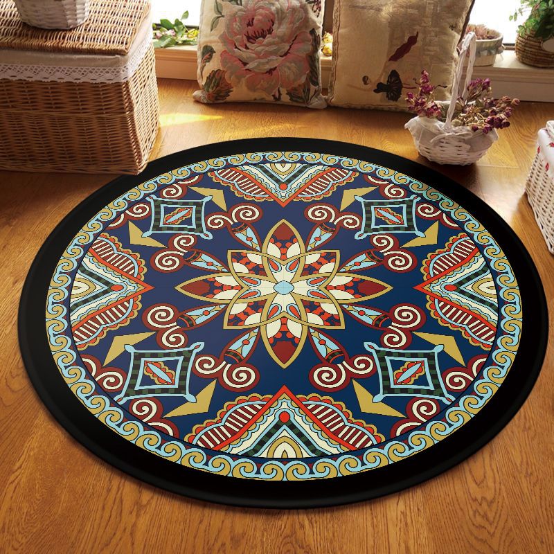 Multi Colored Living Room Rug Moroccan Tribal Flower Print Rug Synthetics Pet Friendly Anti-Slip Backing Washable Area Carpet